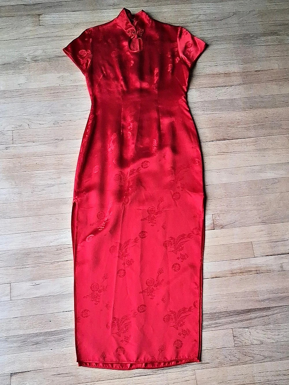 Peking Red Floral Brocade Maxi Dress Size 36